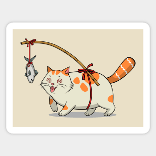 Fat Cat Chasing Fish Sticker